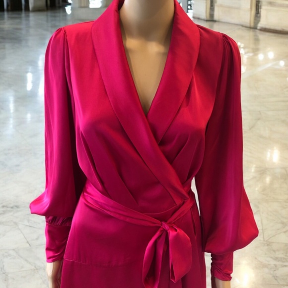 WHBM Long Sleeve Satin Wrap Mini Dress size 4 - Picture 3 of 12